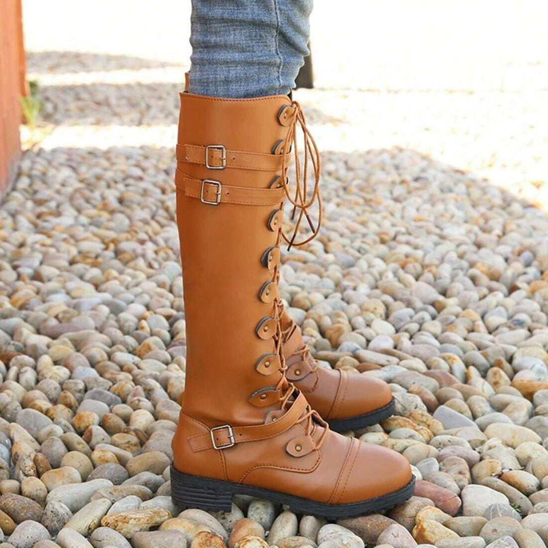 Tessa | Women’s Knee-High Lace-Up Boots with Buckles