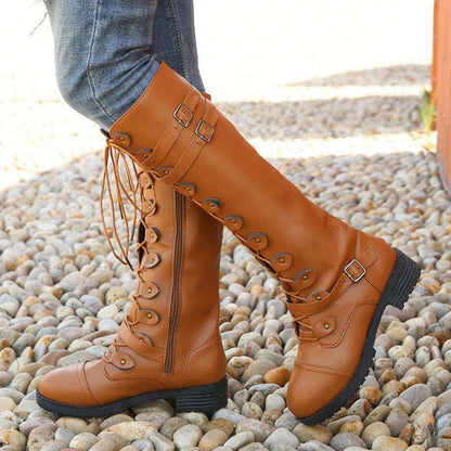 Tessa | Women’s Knee-High Lace-Up Boots with Buckles