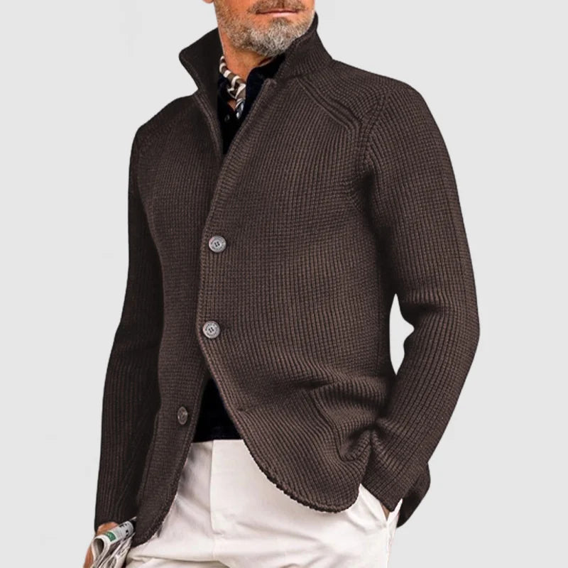 Caleb | Men’s Cable Knit Cardigan with Shawl Collar and Button