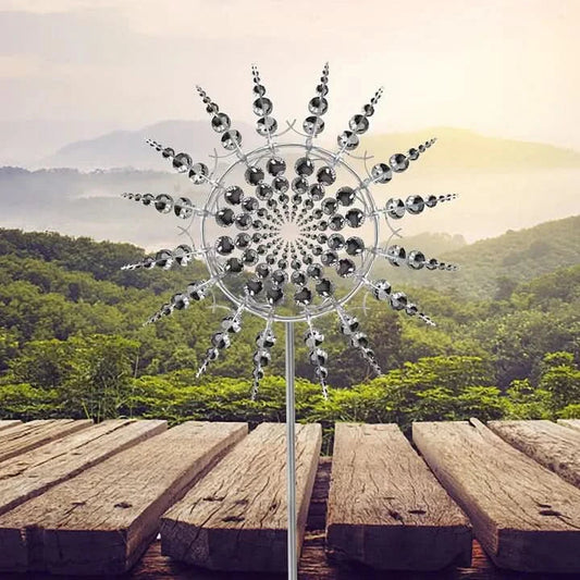 AerisTwirl Kinetic Garden Spinner | Mesmerizing Silver Metal Art