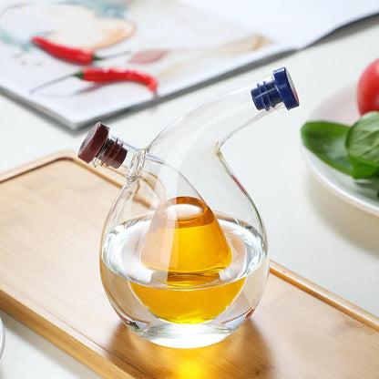 2-in-1 Oil and Vinegar Dispenser | Double Glass Cruet Bottle