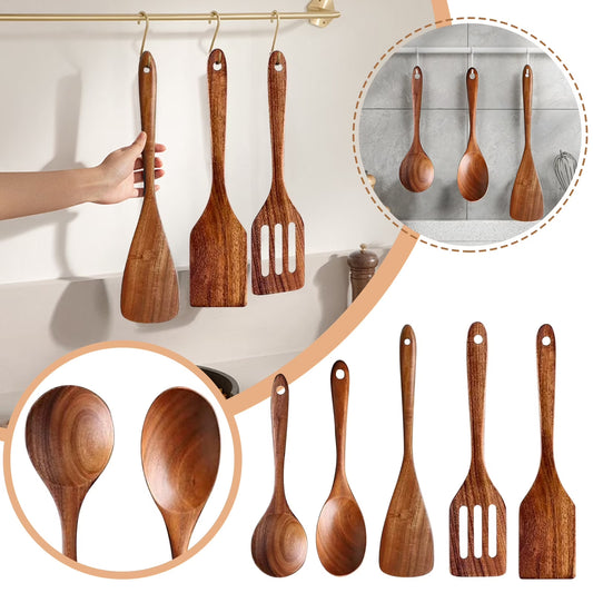 7-Piece Kitchen Utensil Set | Handmade Teak Wood Cooking Tools