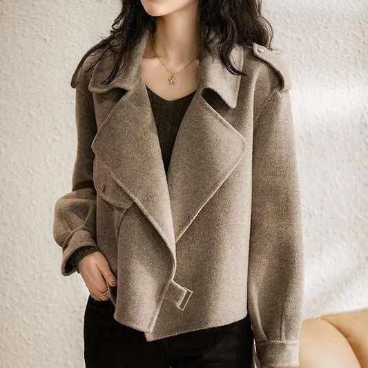 Tess | Women’s Cropped Wool Coat with Buckle Closure