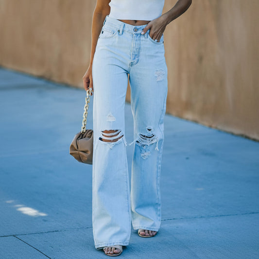 Rita | Women’s Casual Wide-Leg Distressed Denim Jeans