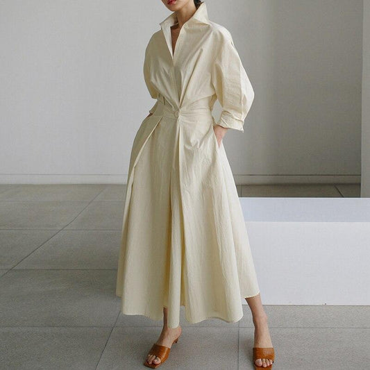 Hazel | Women’s Tailored Midi Shirt Dress with Belted Waist