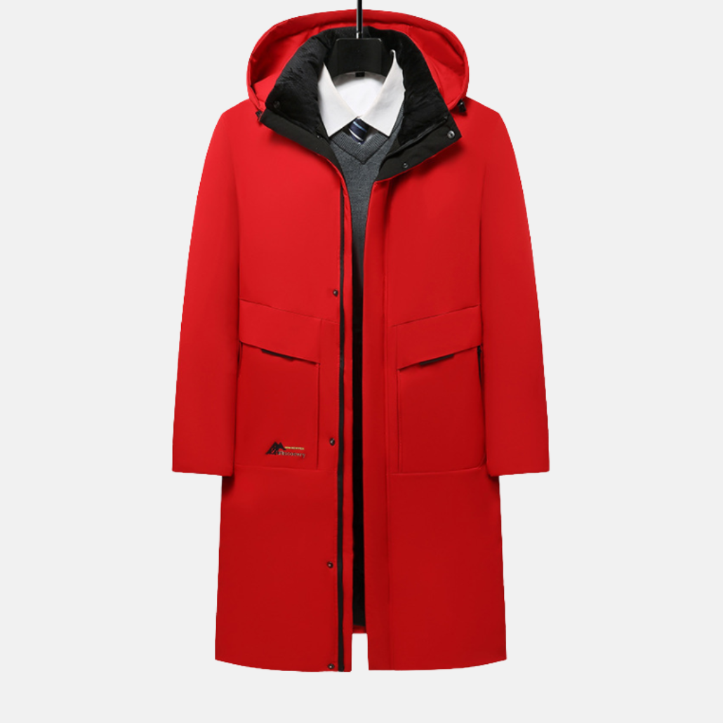 Lachlan | Men’s Long Winter Coat with Hood & Snap Closure
