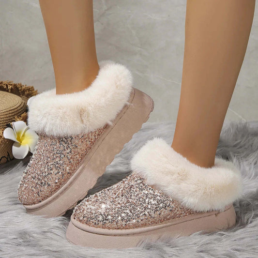 Joanna | Women’s Ankle Snow Boots with Sequin and Plush Fur