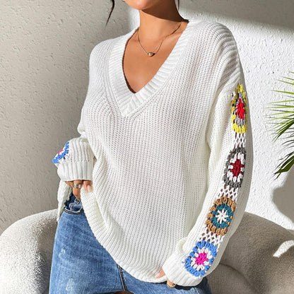 Maris | Women’s Relaxed Bohemian Crochet Sleeve Sweater