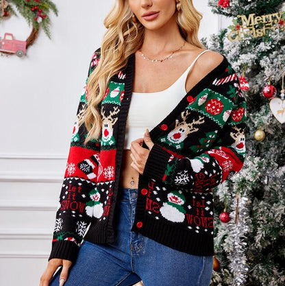 Marisol | Women’s V-Neck Button Front Festive Christmas Sweater
