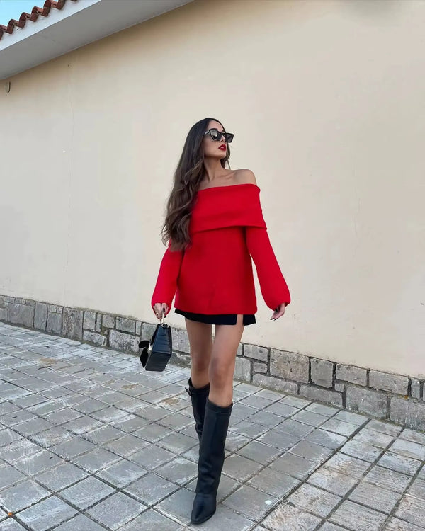 Off-Shoulder Casual Long Sleeve Sweater