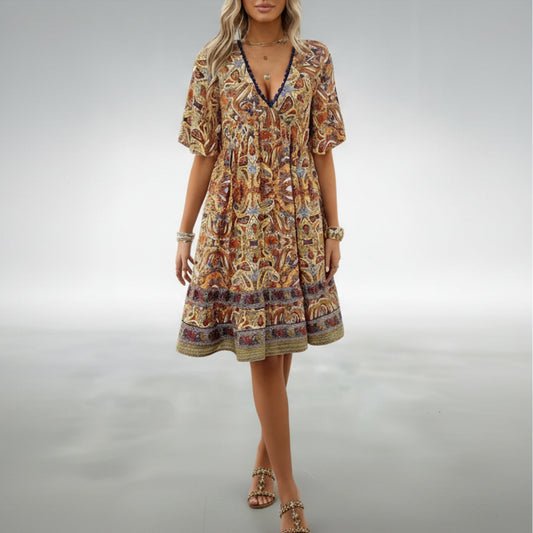 Marigold | Women’s Summer Boho Paisley Flowy Mini Dress