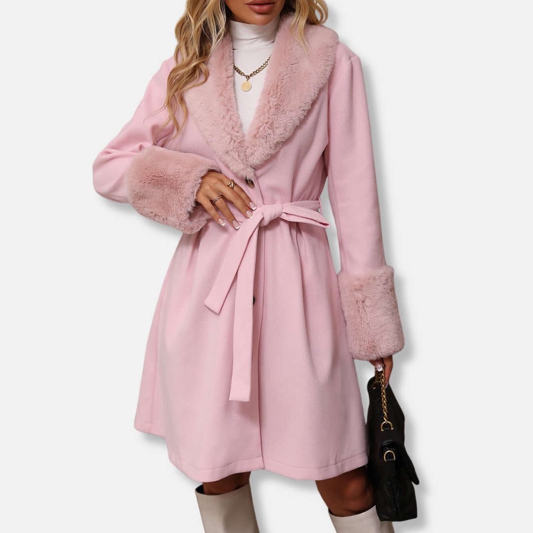 Zara | Women’s Tailored Belted Trench Coat with Fur Accents