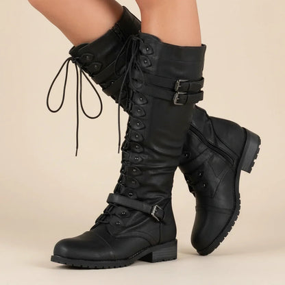 Tessa | Women’s Knee-High Lace-Up Boots with Buckles