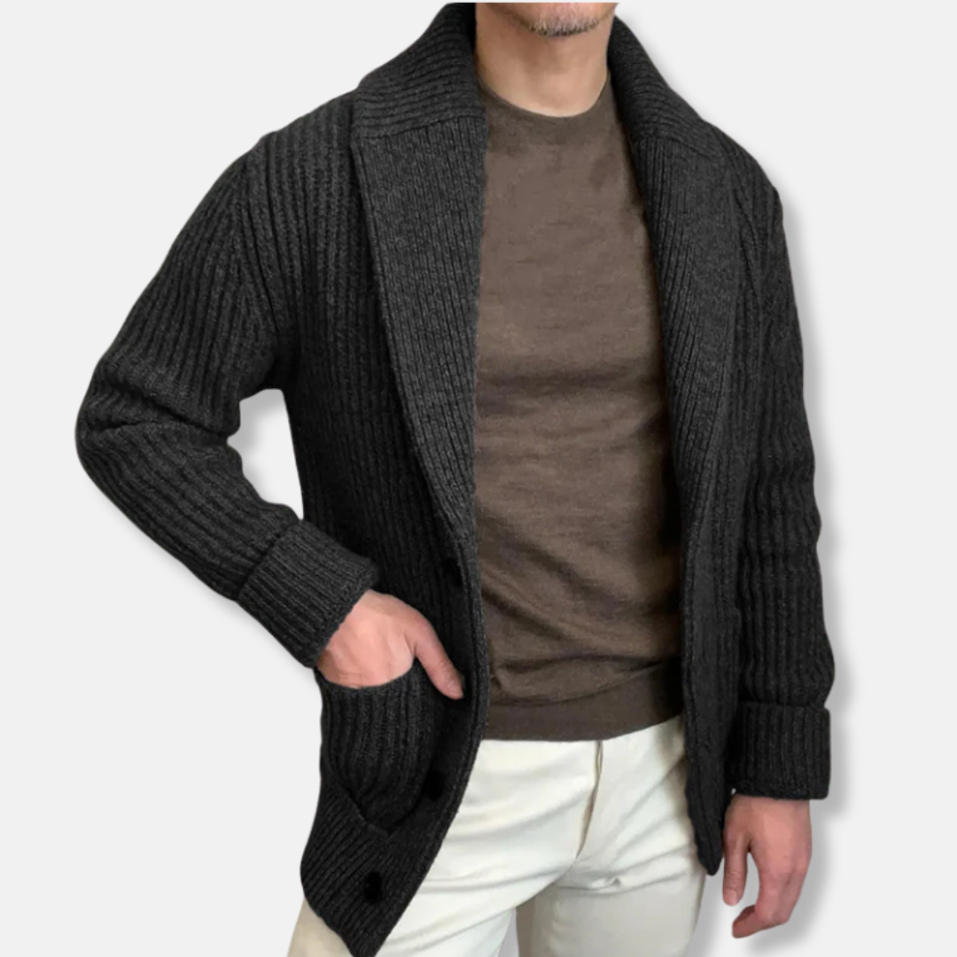 Marshall | Men’s Relaxed Fit Wool Cardigan with Ribbed Knit & Shawl Collar