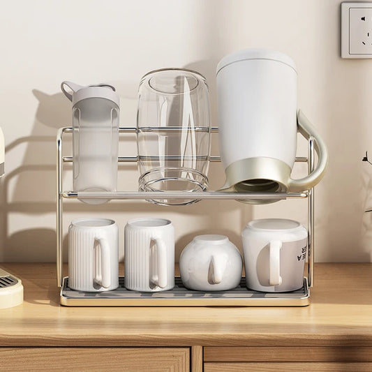 Stainless Steel Kitchen Cup Rack | Double Layer Storage Organizer
