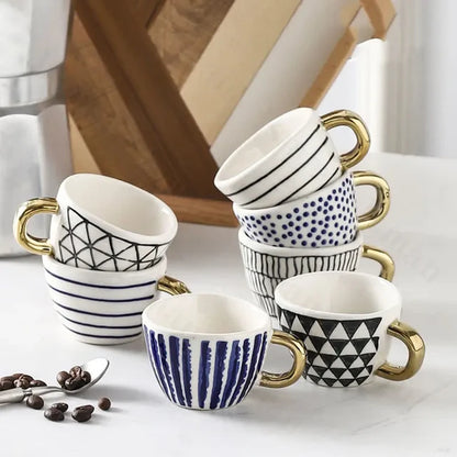 Artistic Ceramic Mug | Hand-Painted Coffee Cup with Gold Handle