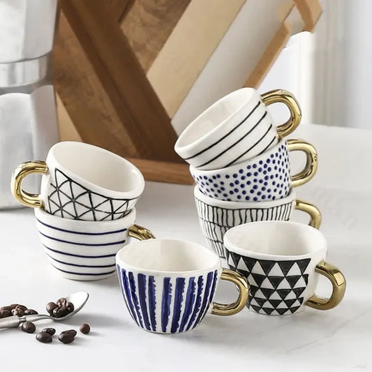 Artistic Ceramic Mug | Hand-Painted Coffee Cup with Gold Handle