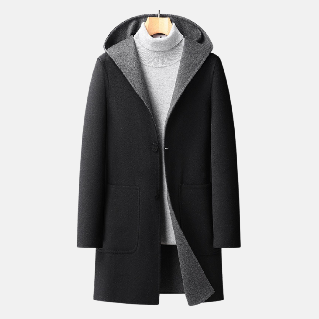 Carl | Men’s Reversible Wool Mid-Thigh Coat with Hood