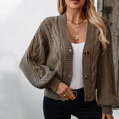Diana | Women’s Cable Knit V-Neck Wool Cardigan with Button
