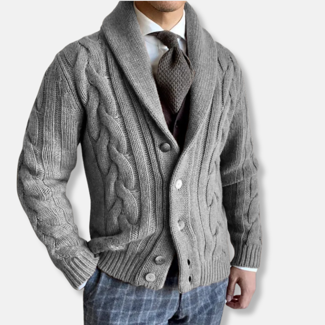 Leo | Men’s Wool Blend Cardigan with Buttons and Shawl Collar