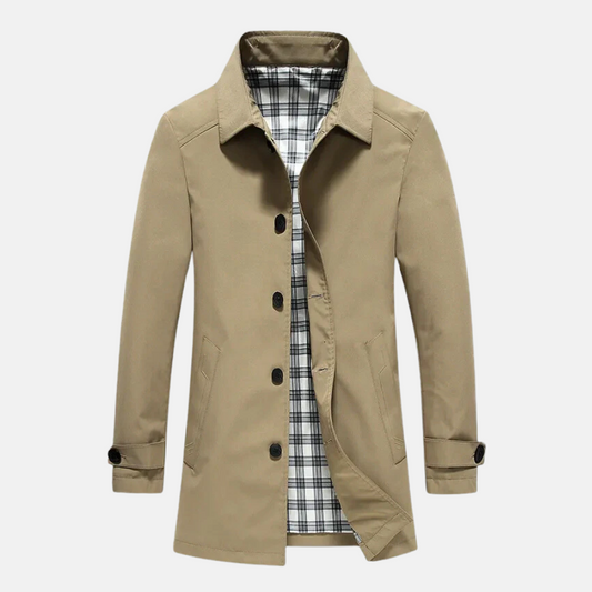 Sawyer | Men’s Mid-Length Coat with Plaid Lining and Buttons