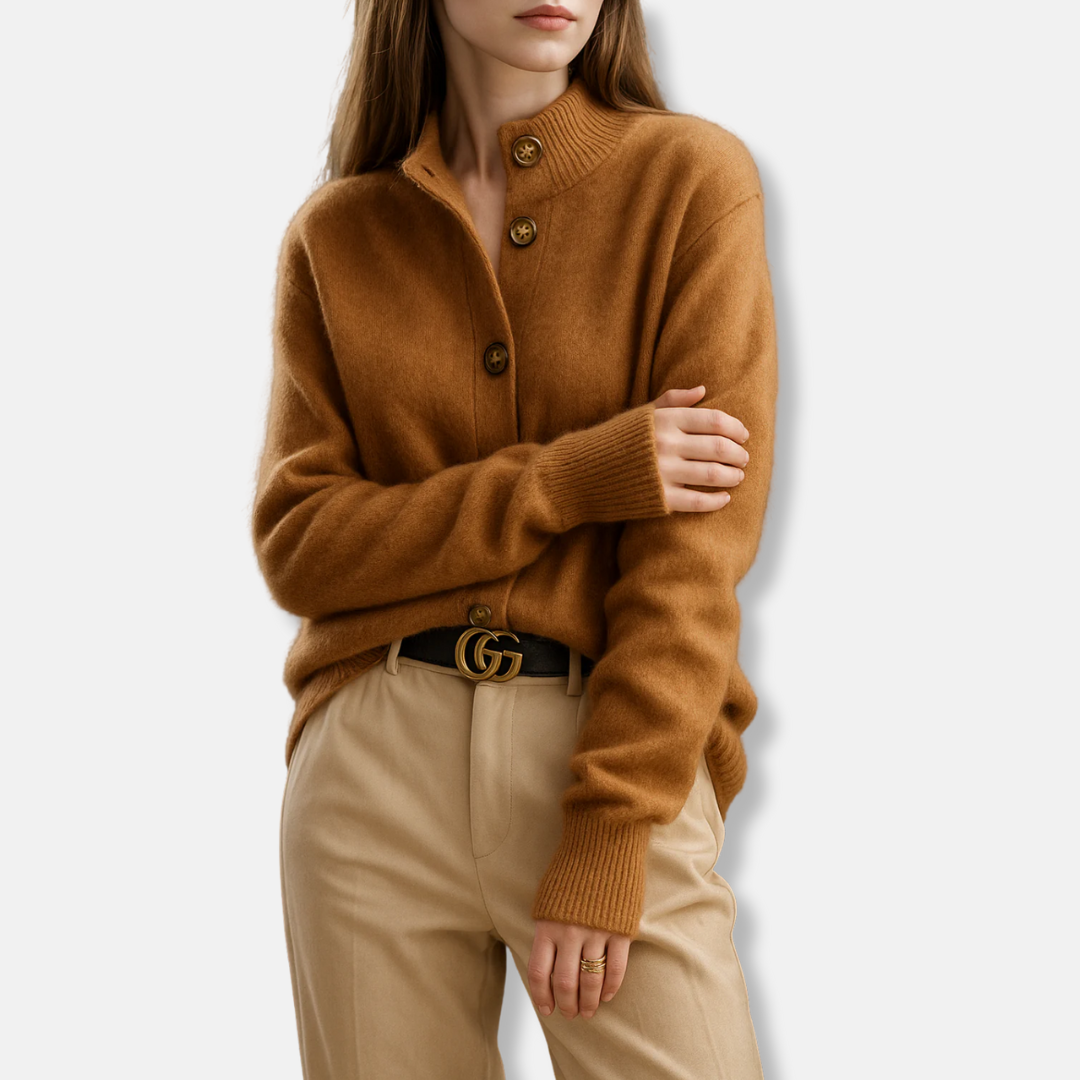 Audrey | Women’s Relaxed Fit Cardigan with Mock Neck & Button