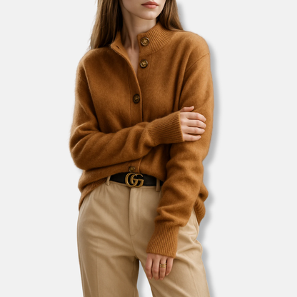 Audrey | Women’s Relaxed Fit Cardigan with Mock Neck & Button