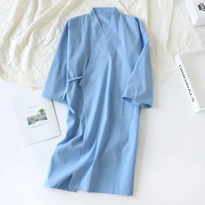 NocturneCotton Men’s Kimono | Breathable 2024 Nightgown with Classic Belted Comfort