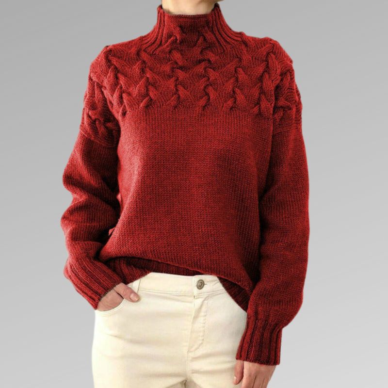 Lily | Women’s Relaxed Fit Cable Knit Wool Turtleneck Sweater