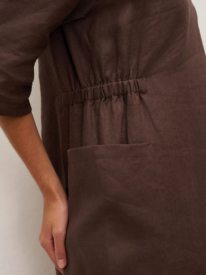 Morgan | Women’s Linen V-Neck Pocket Midi Dress