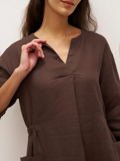 Morgan | Women’s Linen V-Neck Pocket Midi Dress