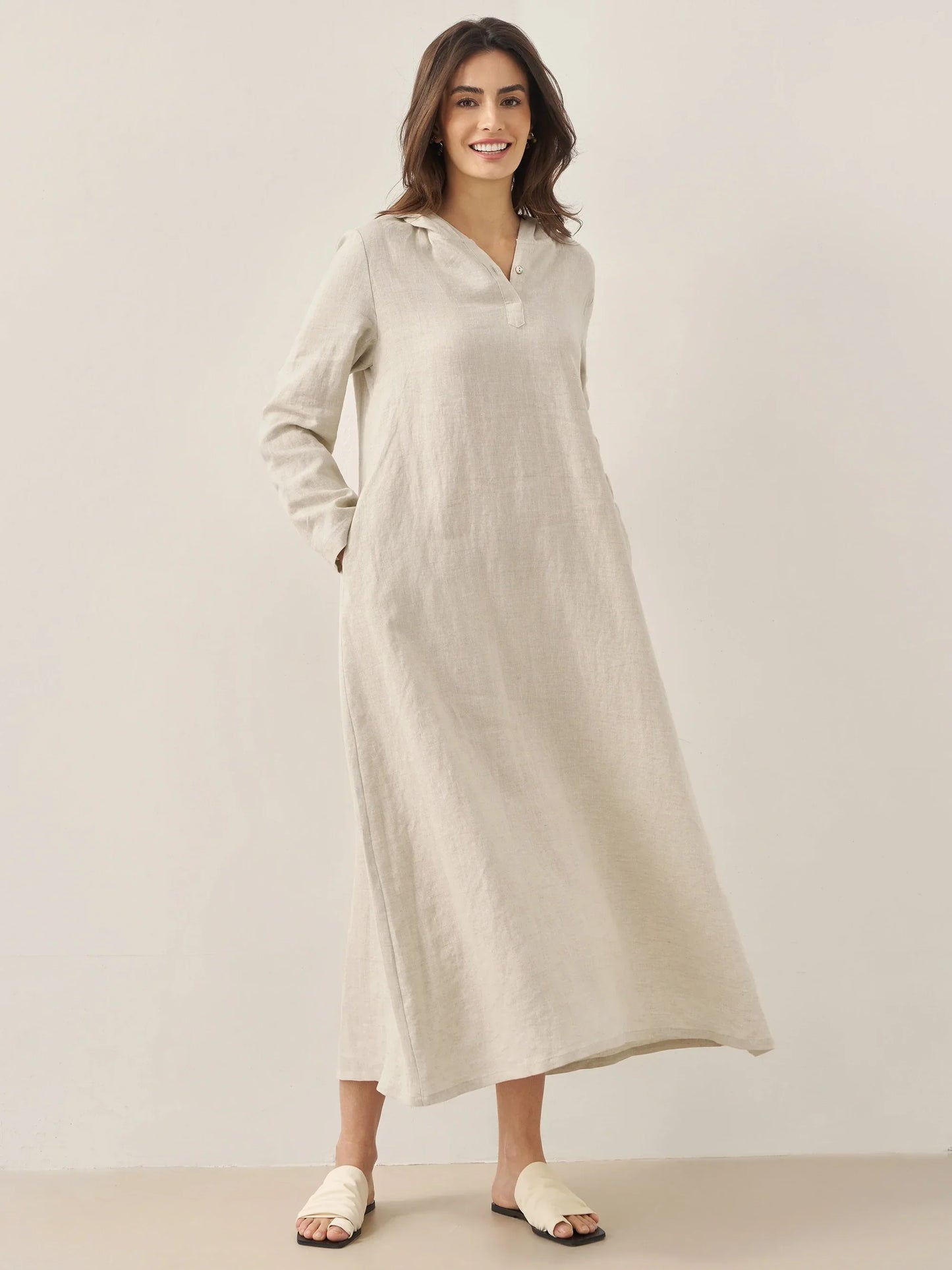 Shiloh | Women’s Linen Hooded Pullover Maxi Dress