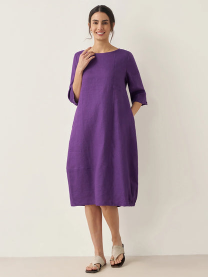 Danica | Women’s Linen Collarless Mid-Length Dress