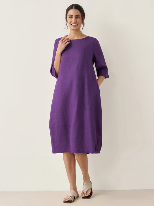 Danica | Women’s Linen Collarless Mid-Length Dress