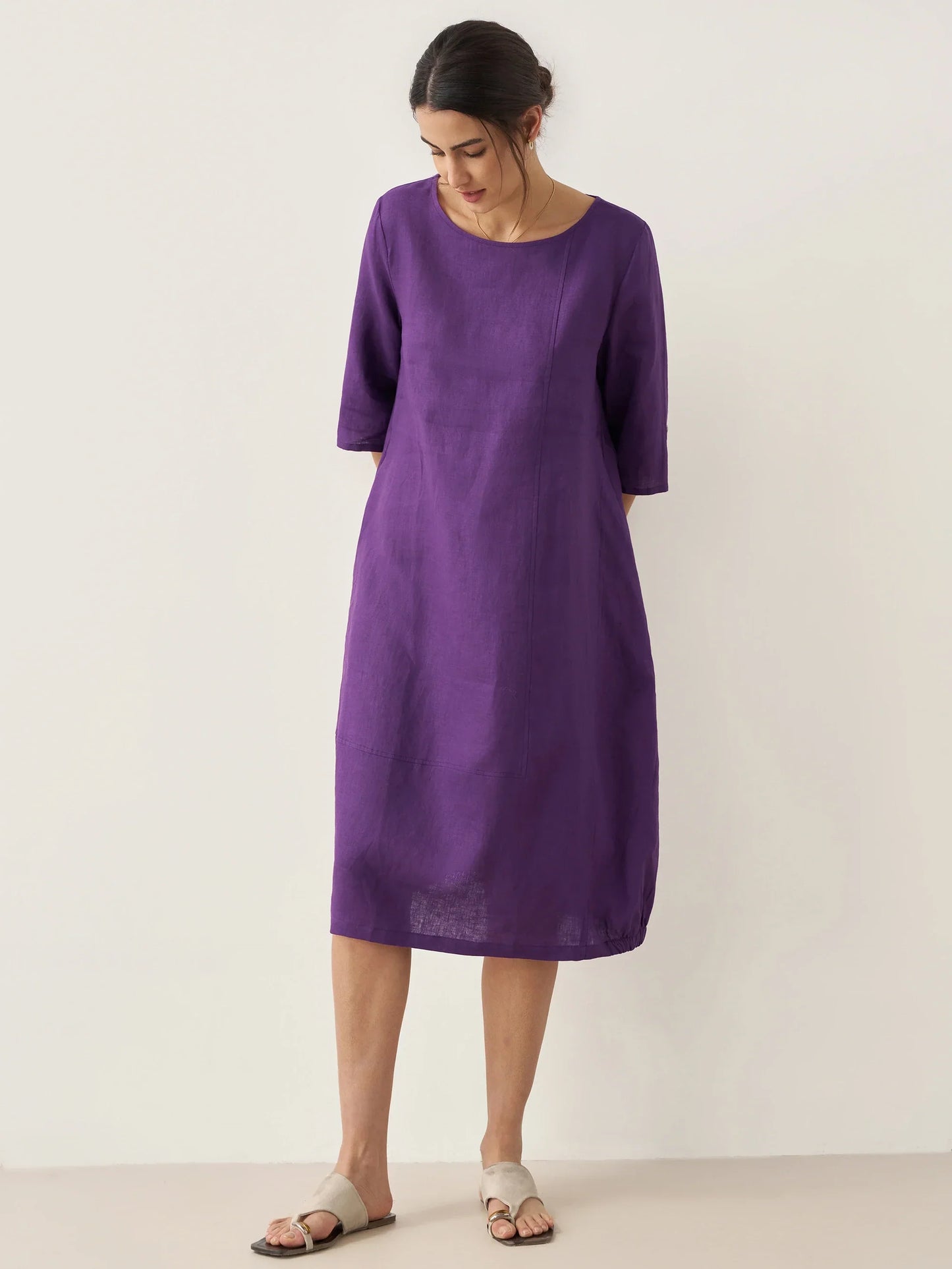 Danica | Women’s Linen Collarless Mid-Length Dress