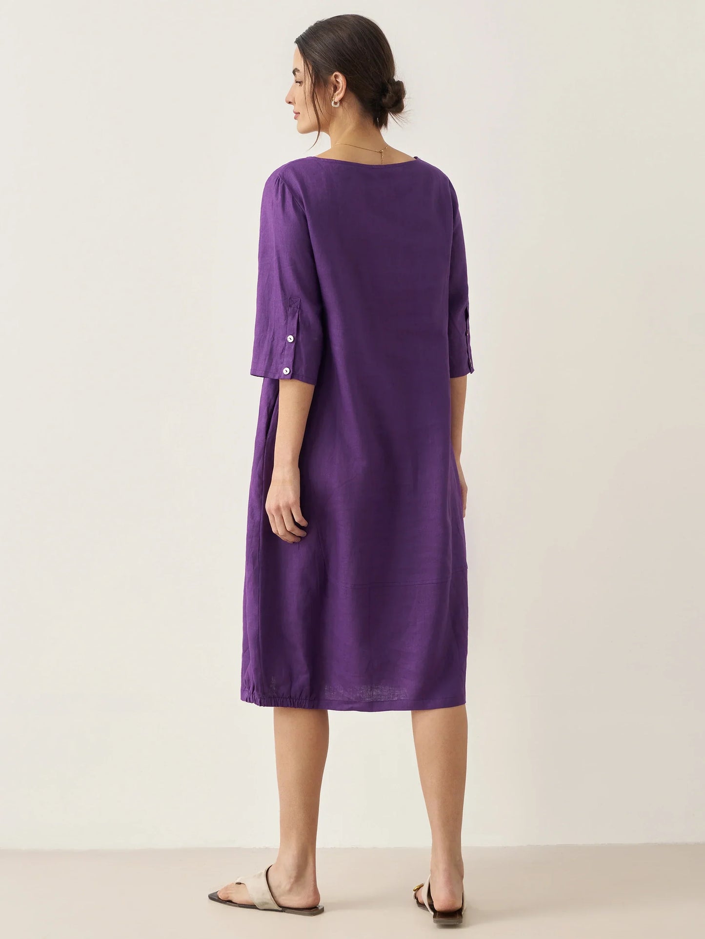 Danica | Women’s Linen Collarless Mid-Length Dress