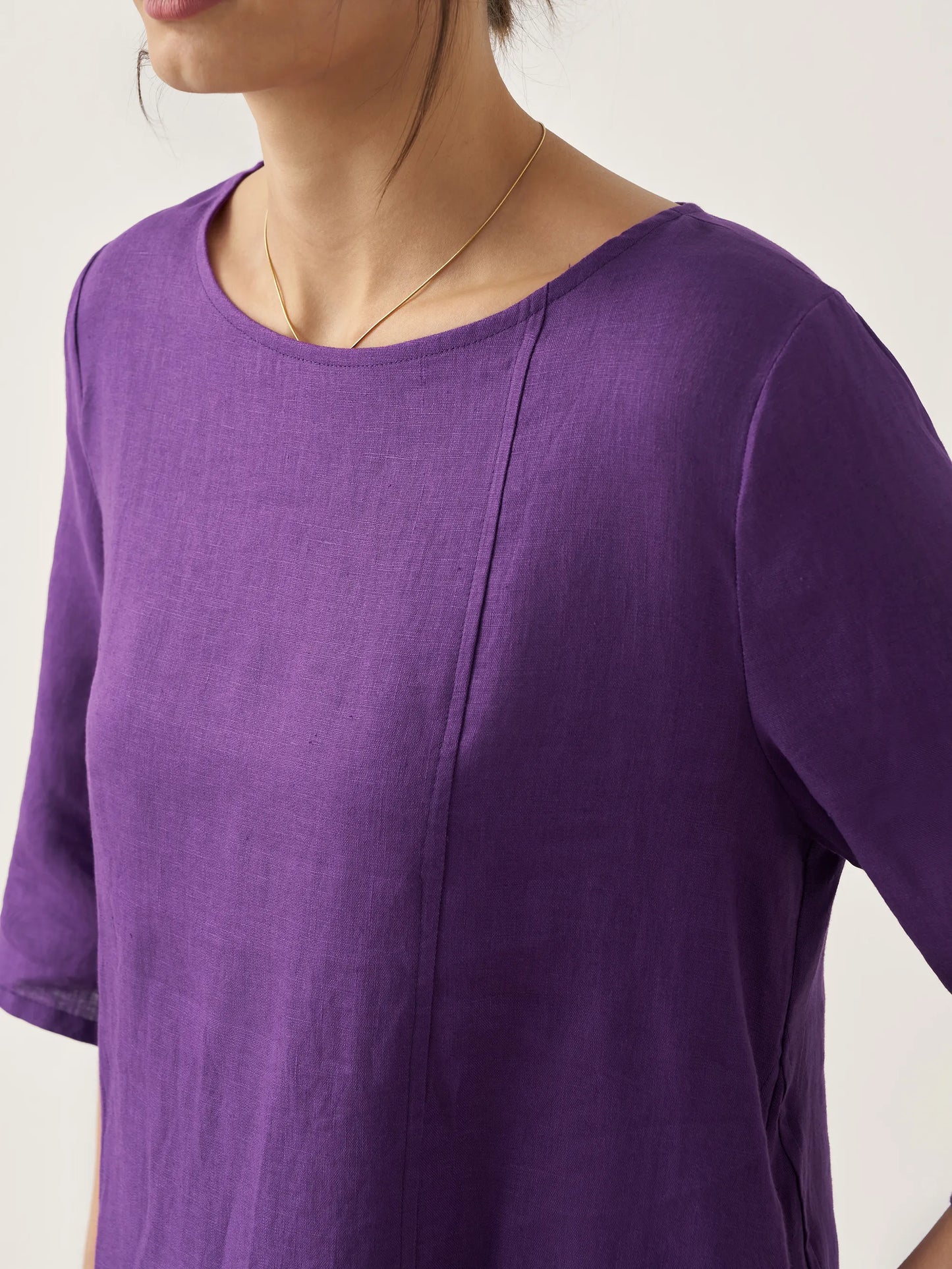 Danica | Women’s Linen Collarless Mid-Length Dress