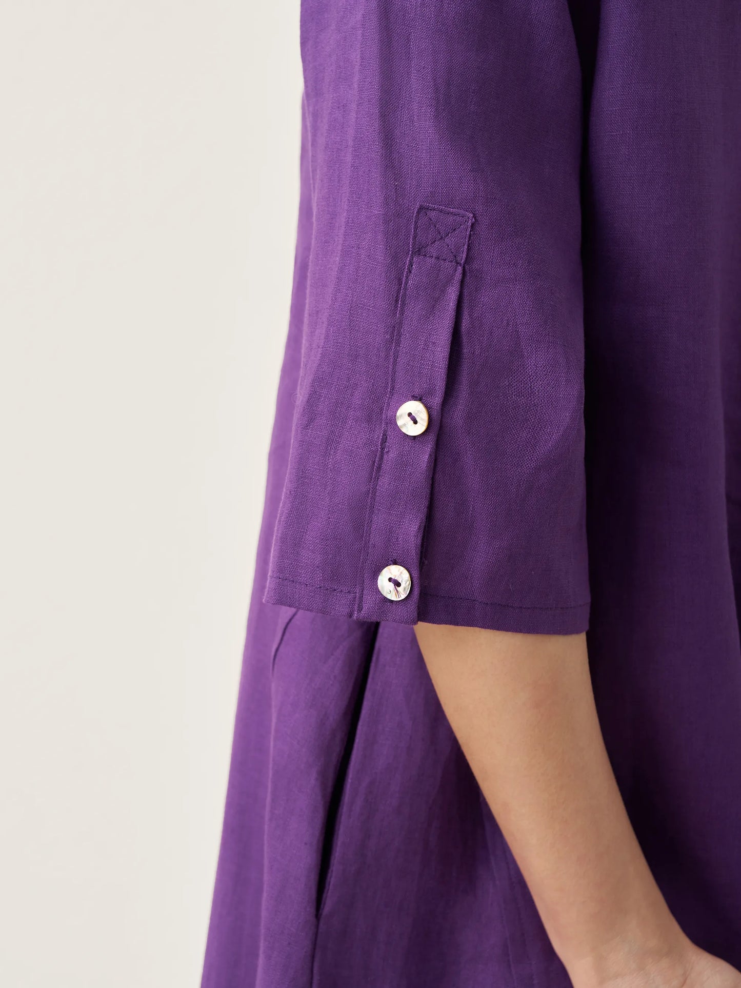 Danica | Women’s Linen Collarless Mid-Length Dress