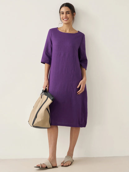Danica | Women’s Linen Collarless Mid-Length Dress
