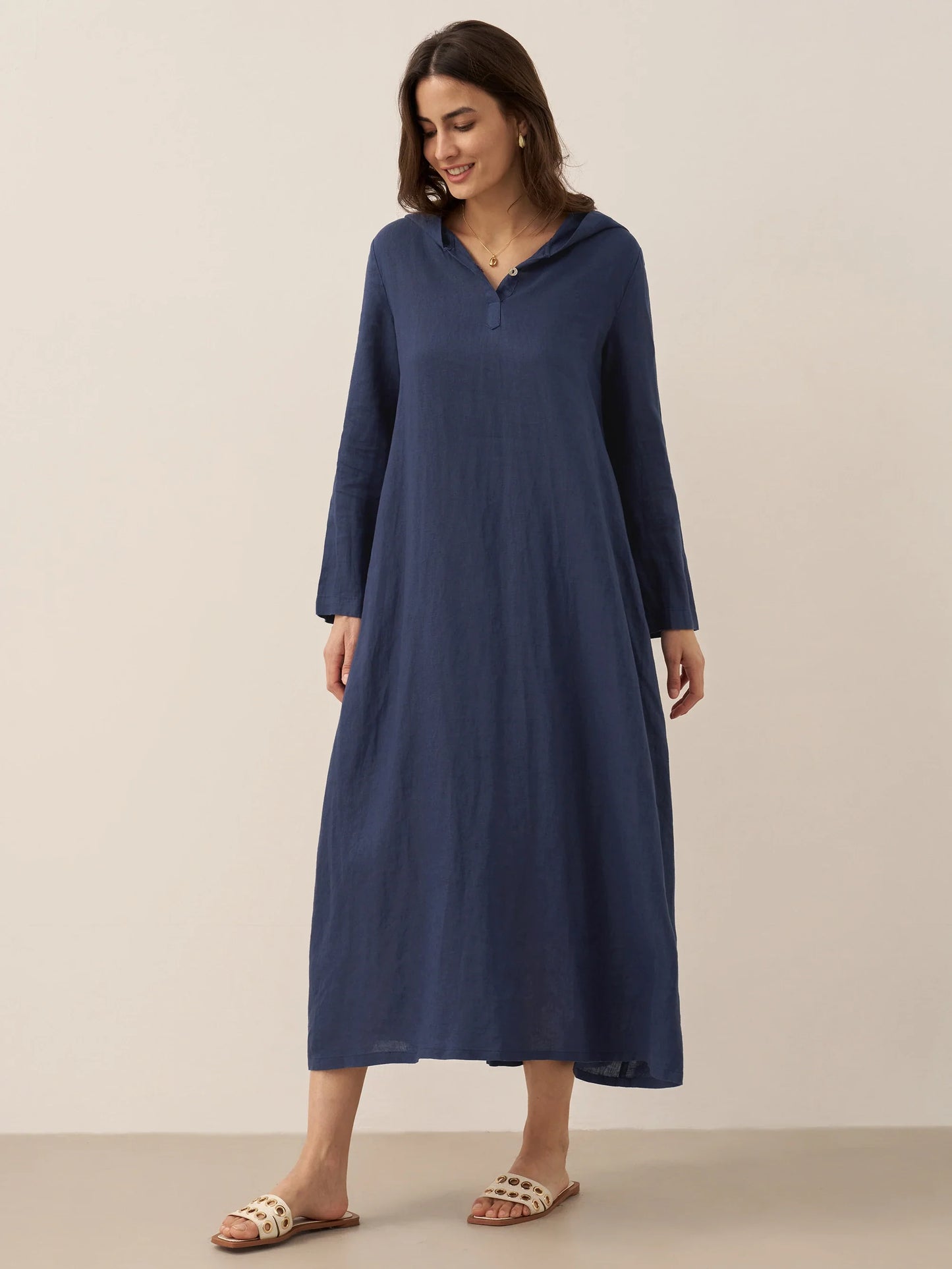 Shiloh | Women’s Linen Hooded Pullover Maxi Dress