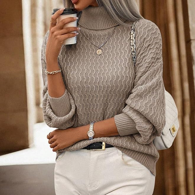 Elara | Women’s Textured Knit Sweater with Turtleneck