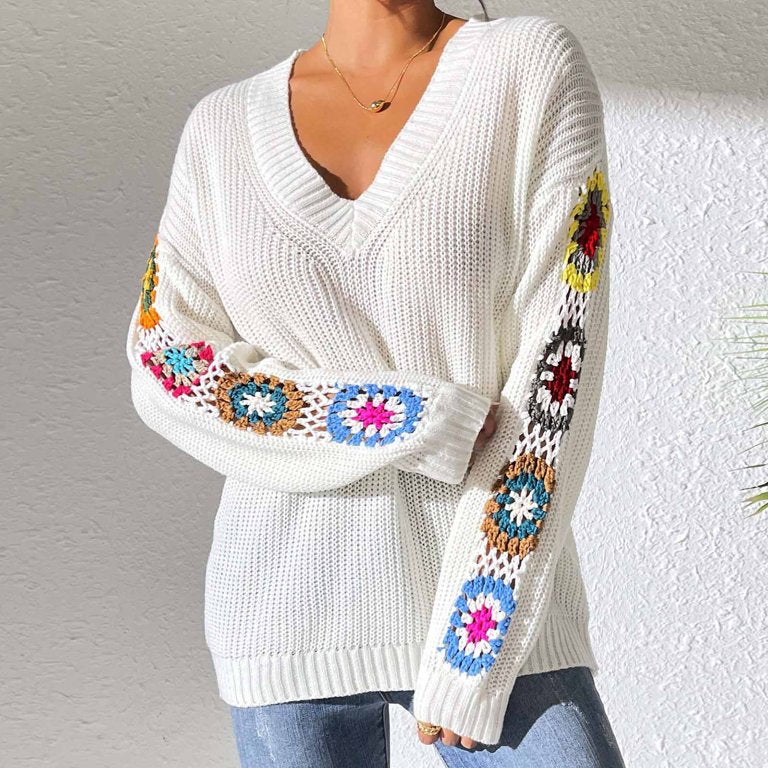 Maris | Women’s Relaxed Bohemian Crochet Sleeve Sweater