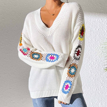 Maris | Women’s Relaxed Bohemian Crochet Sleeve Sweater