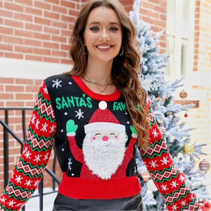 Ally | Women’s Textured Graphic Cropped Christmas Pullover Sweater