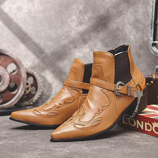 Dylan | Men’s Pointed Toe Ankle Boots with Buckle Chain
