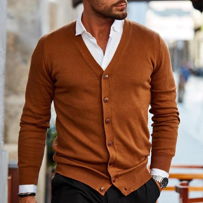 Noah | Men’s Solid V-Neck Button-Up Cardigan Sweater