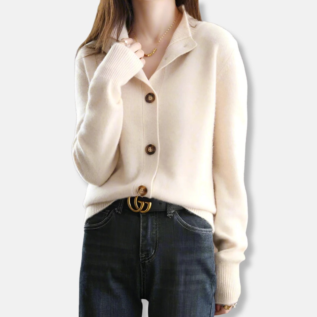 Audrey | Women’s Relaxed Fit Cardigan with Mock Neck & Button