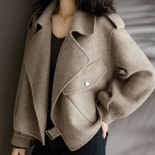 Tess | Women’s Cropped Wool Coat with Buckle Closure