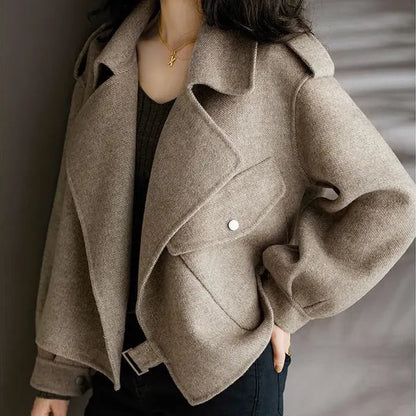 Tess | Women’s Cropped Wool Coat with Buckle Closure