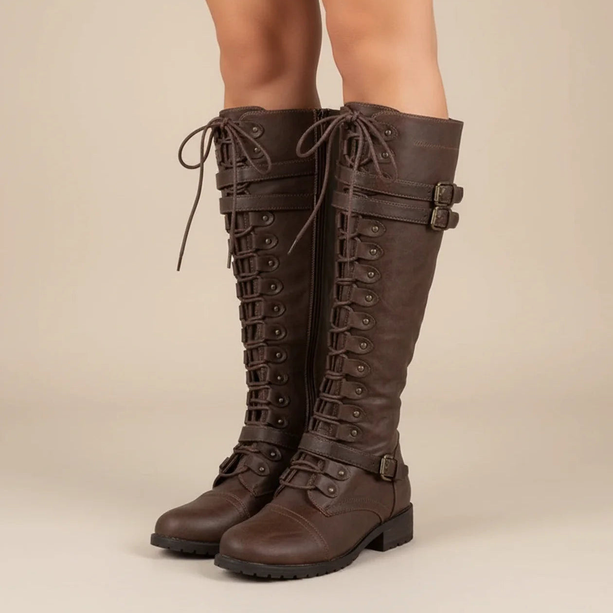 Tessa | Women’s Knee-High Lace-Up Boots with Buckles